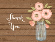 Pink Coral Flowers Mason Jar Wood Thank You Note Card