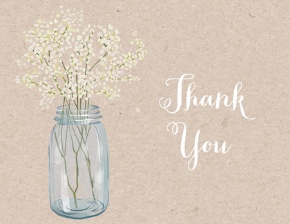 Baby Breath Flowers Mason Jar Wood Thank You Note Card