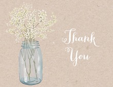 Pink Coral Flowers Mason Jar Kraft Thank You Note Card