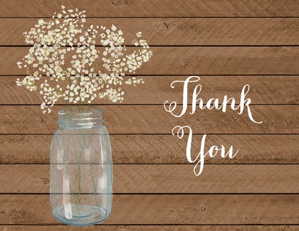 Baby Breath Flowers Mason Jar Kraft Thank You Note Card