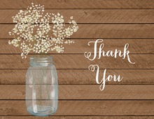 Baby Breath Flowers Mason Jar Wood Thank You Note Card