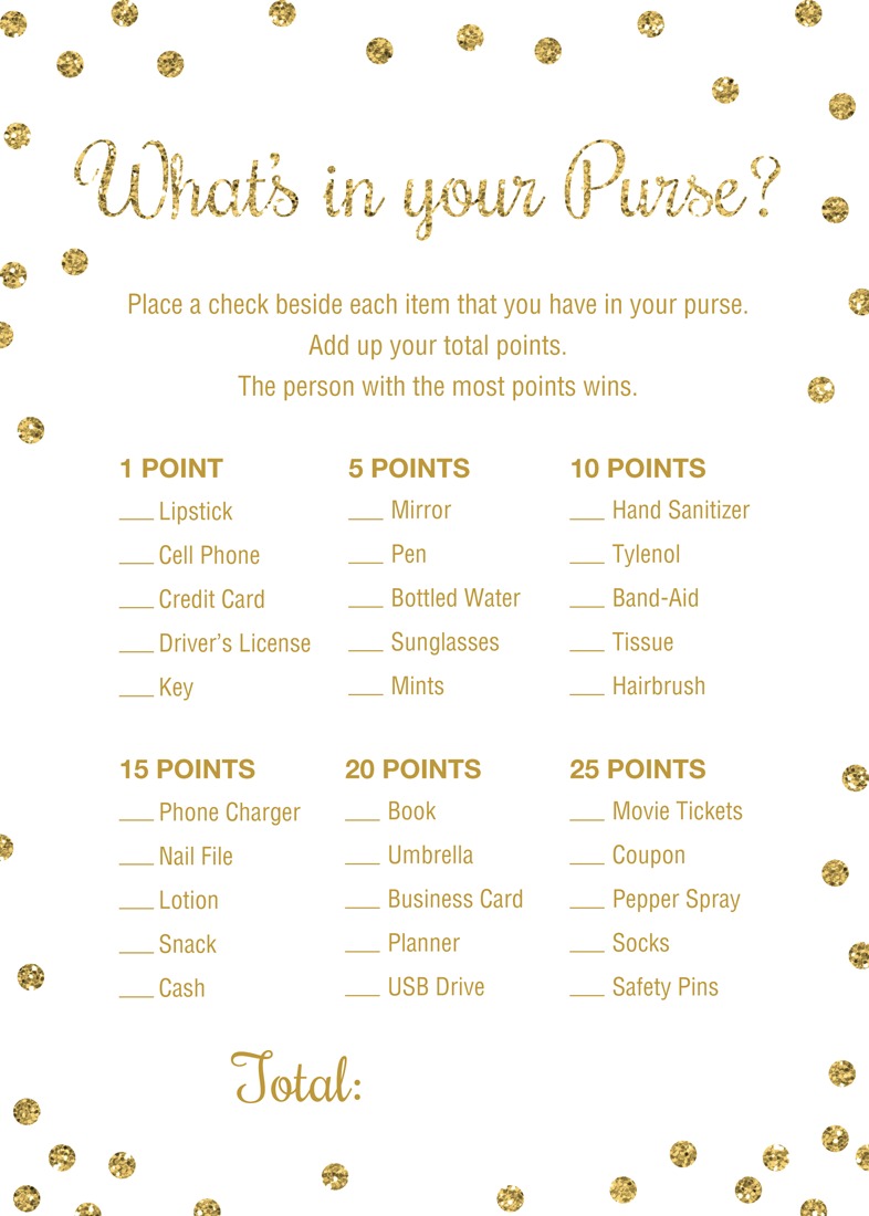 Bridal Shower Game, What's in your Purse, Purse Raid, Purse Hunt Game,  Instant Download, Blush Bridal Shower Game Printable, Printable Game by  Metro-Events Party Supplies | Catch My Party