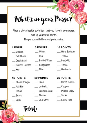 Black Stripes Watercolor Floral Bridal Bingo