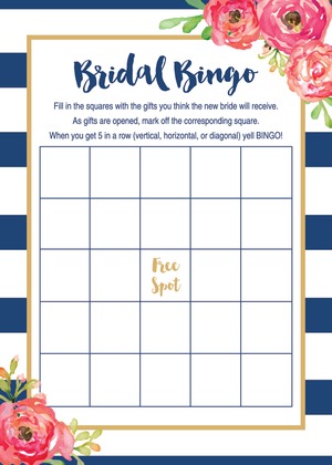 Black Stripes Watercolor Floral Bridal Bingo