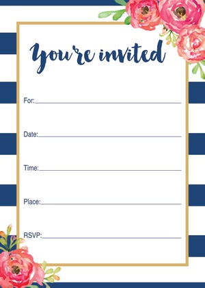 Navy Stripes Watercolor Floral Bridal Bingo