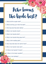 Navy Stripes Watercolor Floral Who Knows Bride Game