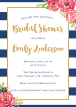 Navy Stripes Watercolor Floral Bridal Shower Invites