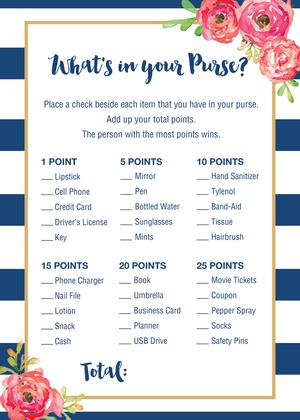 Navy Stripes Watercolor Floral Bridal Bingo