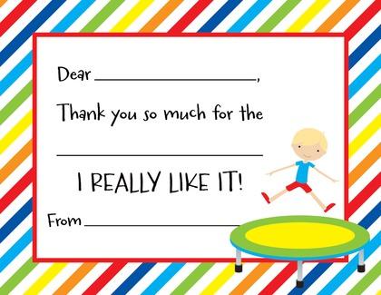 Blonde Trampoline Girl Kids Fill-In Thank You Cards