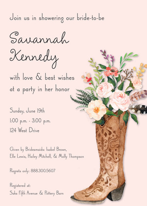 Western Boot Rose Bouquet Rustic Bridal Invitations