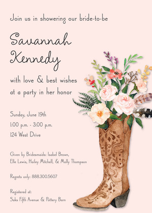 Western Boot Rose Bouquet Bridal Invitations