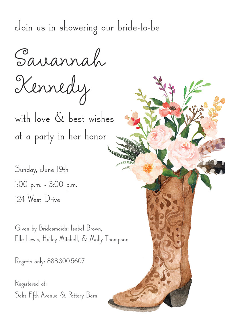 Western Boot Rose Bouquet Bridal Invitations