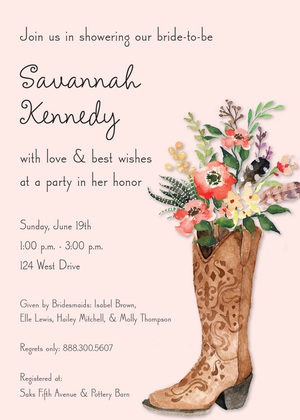 Western Boot Posie Bouquet Bridal Invitations