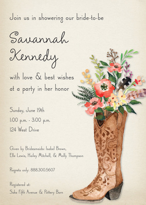 Western Boot Posie Bouquet Pink Bridal Invitations