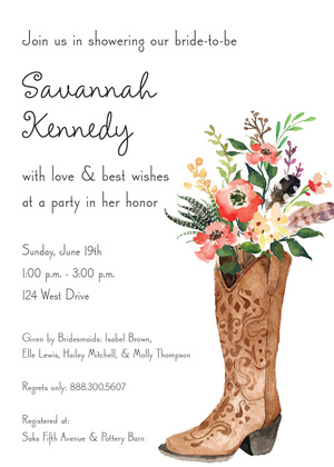 Western Boot Posie Bouquet Rustic Bridal Invitations