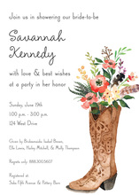 Coral Pink Cowgirl Boot Bouquet Wood Frame Invitations