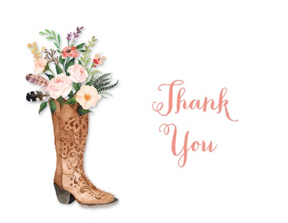 Western Boot Rose Bouquet Bridal Invitations