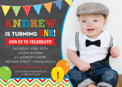 Multicolored Balloons Chalkboard Photo Invitations