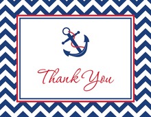 Navy Chevrons Anchor Red Thank You Cards