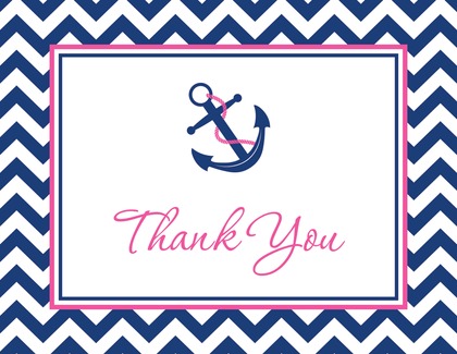 Navy Chevrons Anchor Red Thank You Cards