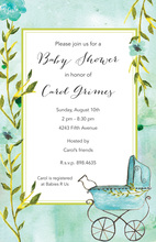 Teal Carriage Floral Baby Shower Invitations
