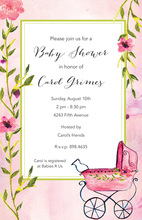 Pink Polka Dots Flower Wreath Baby Shower Invitations