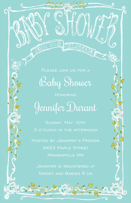 Pink Flowers Filigree Frame Baby Shower Invitations