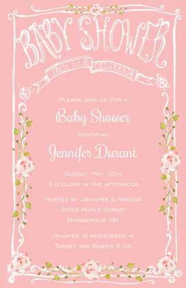 Aqua Flowers Filigree Frame Baby Shower Invitations