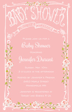 Pink Polka Dots Flower Wreath Baby Shower Invitations