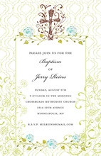 Filigree Cross Aqua Floral Frame Religous Invitations