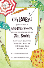 Multicolored Watercolor Umbrellas Baby Shower Invitations