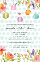 Aqua Polka Dots Flower Wreath Baby Shower Invitations