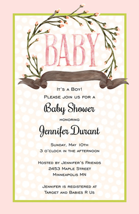 Aqua Polka Dots Flower Wreath Baby Shower Invitations