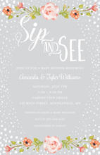 Grey Sip and See Floral Baby Shower Invitations