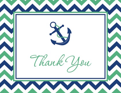 Navy Chevrons Anchor Red Thank You Cards