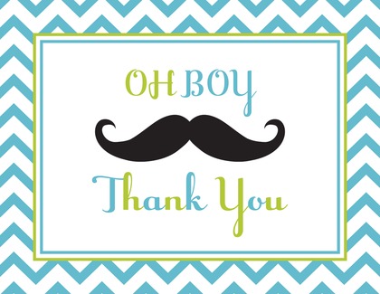 Little Mustache Blue Chevrons Thank You Cards