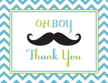 Little Mustache Blue Chevrons Green Border Thank You Cards