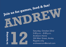 Navy Angled Text Birthday Party Invites