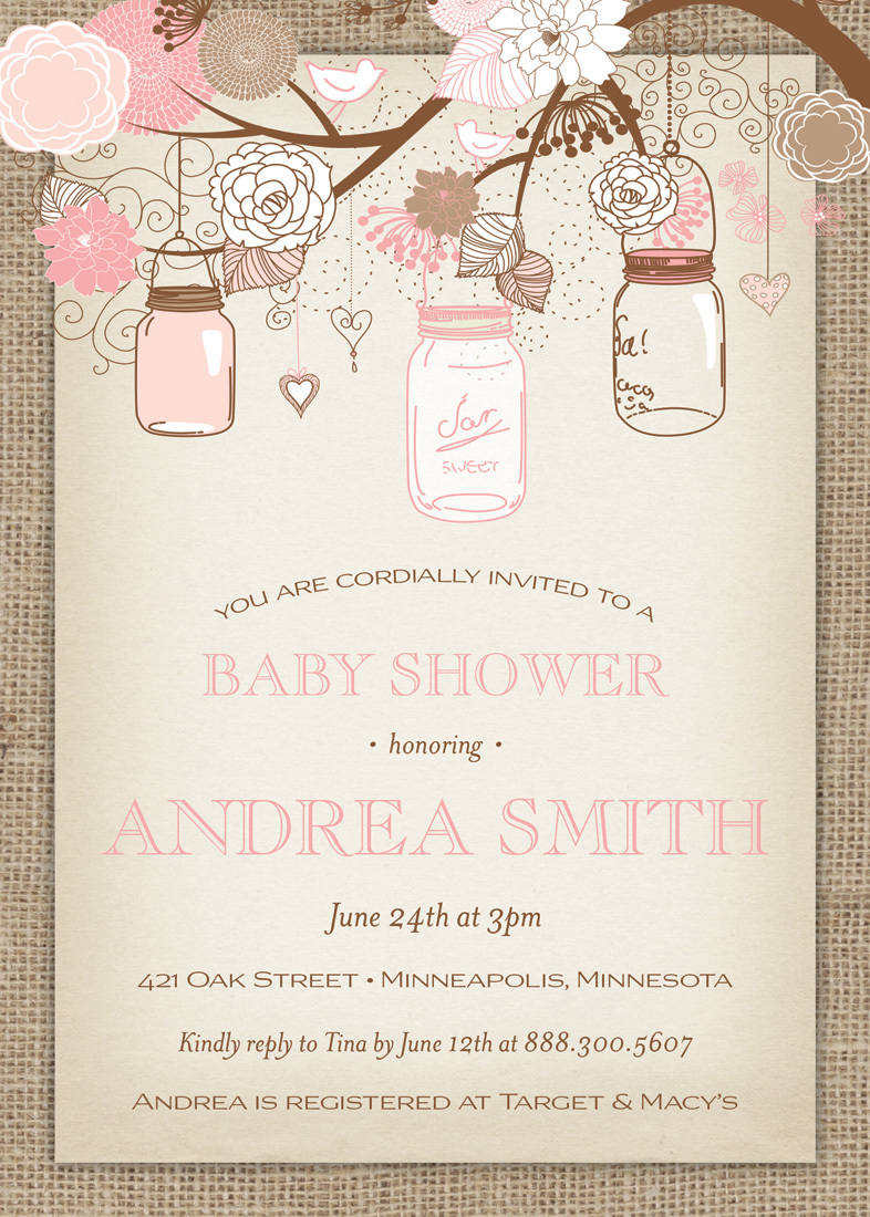 pink floral mason jars burlap border invitations design your own halloween invitations