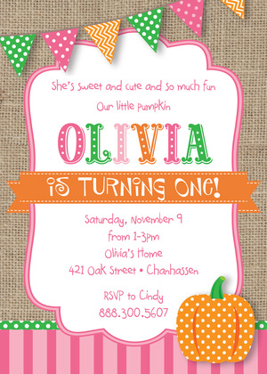 Little Pumpkin Burlap Chalkboard Invitations