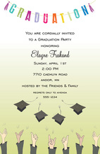 Green Gradient Graduation Hat Toss Invitations