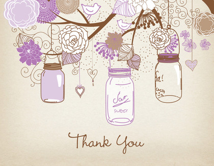 Teal Coral Mason Floral Jars Rustic Thank You Cards