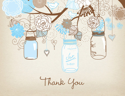 Pink Mason Floral Jars Rustic Thank You Cards