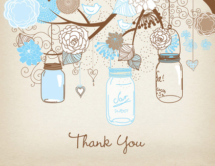 Aqua Lime Mason Floral Jars Thank You Cards