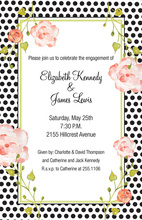 Pink Roses Black Polka Dots Invitations