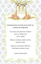 Tropical Pink Roses Blue Trellis Invitations