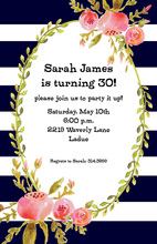 Navy Stripes Floral Frame Invitations