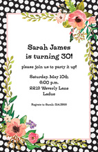 Floral Corners Black Polka Dot Border Invitations