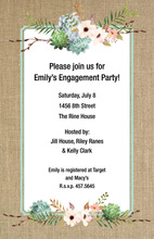 Blue Dhalia Floral Burlap Border Invitations