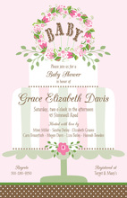 Pink Polka Dots Flower Wreath Baby Shower Invitations